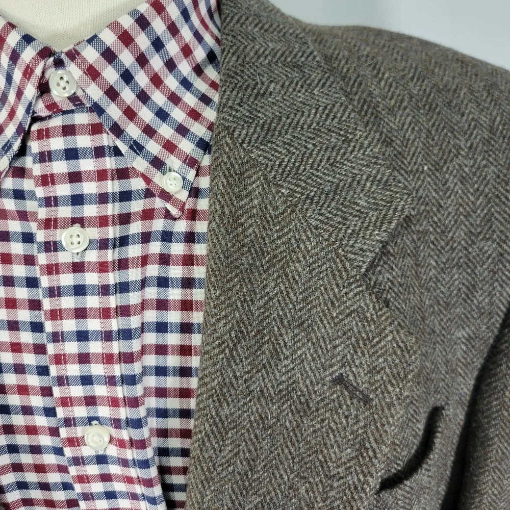 Bill Robinson Mens Tweed Sport Coat Blazer Two Button Brown herringbone Wool 44L